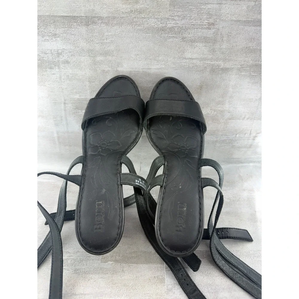 Born Black Leather Strappy Platform Block Heel Sandals Women Sz US 10 EU 42